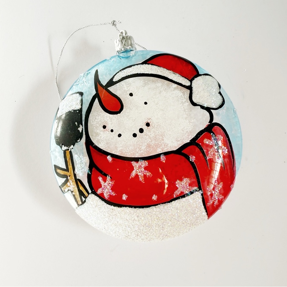 Festive Snowman Holiday Ornament with Snow Inside
